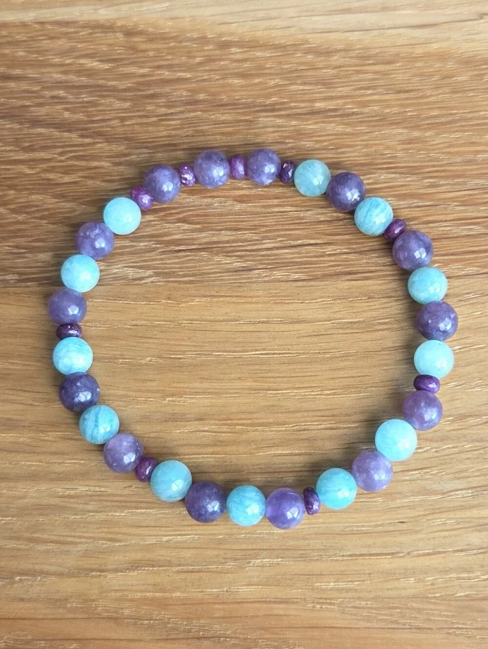 Lepidolite & Amazonite Beaded Stretch Bracelet | Handmade
